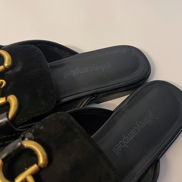 Jeffrey Campbell Suede Upper Black Mules with Gold Buckle Academua Fall - Picture 2 of 12